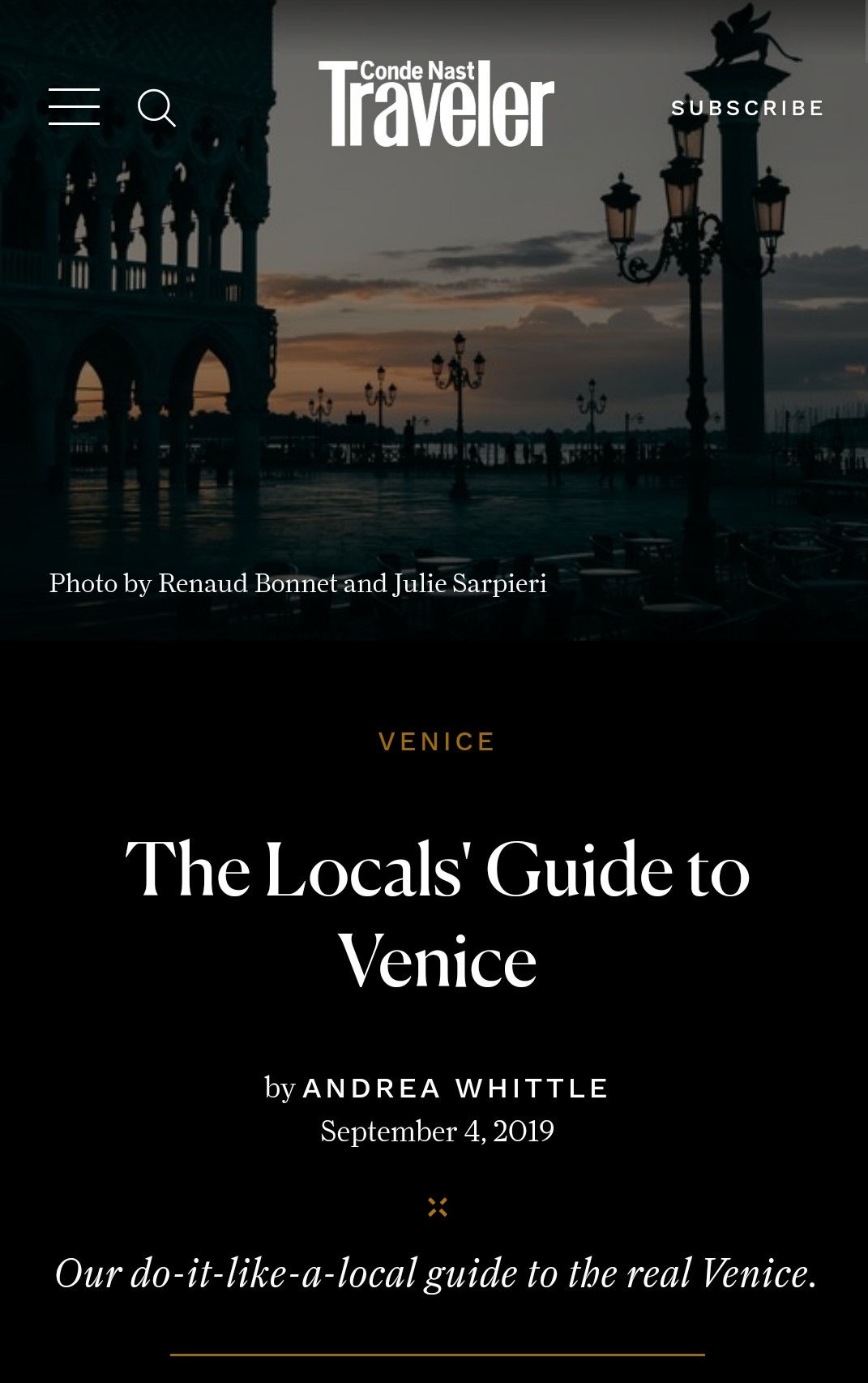 Condé Nast Traveler: The Local’s Guide to Venice