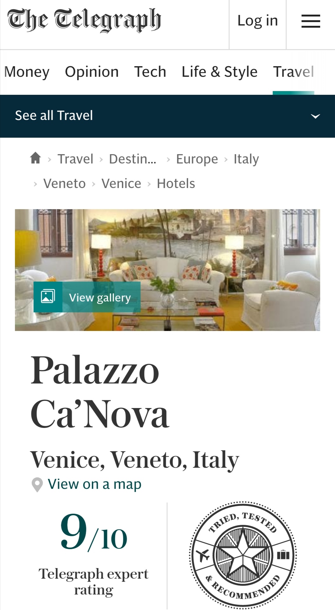 Palazzo Ca'nova rated 9/10 by The Telegraph