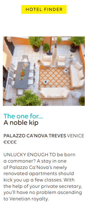Hotel Finder: The one for... A noble kip: Palazzo Ca’nova Treves Venice €€€€
